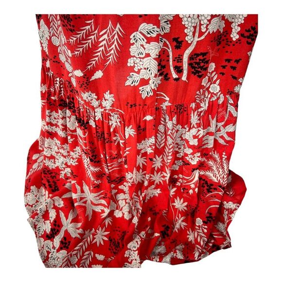 Aakaa Red Sexy Summer Floral Deep V Neck High Low Flowy Front Tie Maxi Dress S - Picture 9 of 16